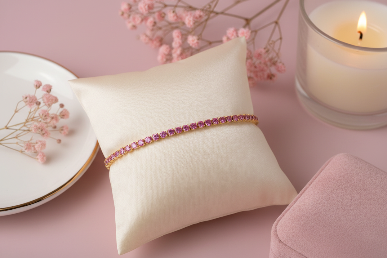Bracelet Tennis Rosalie - Style Rose Poudré