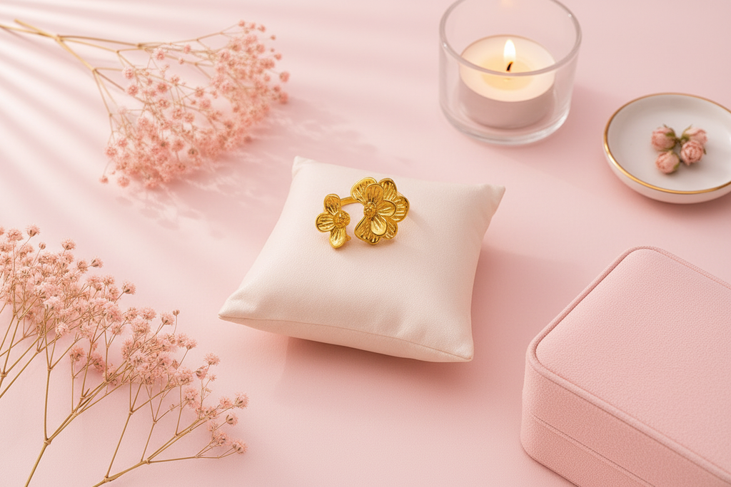 Bague Fleur de Rosée - Style Rose Poudré