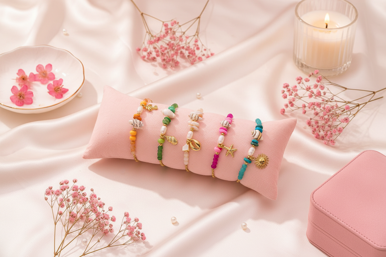 Set Bracelets Marins Colorés - Style Rose Poudré