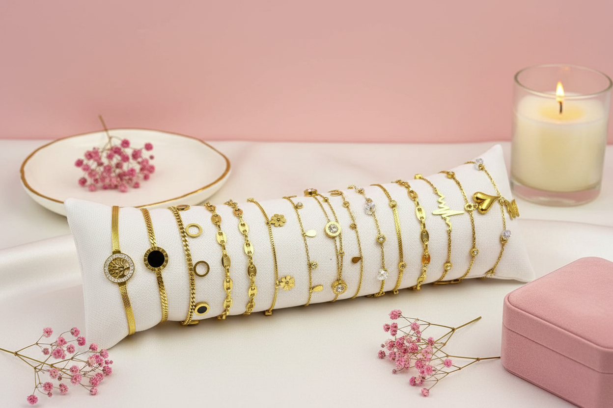 Set Bracelets Dorés Strass - Style Rose Poudré