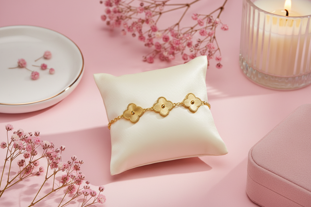 Bracelet Trèfle Doré - Style Rose Poudré