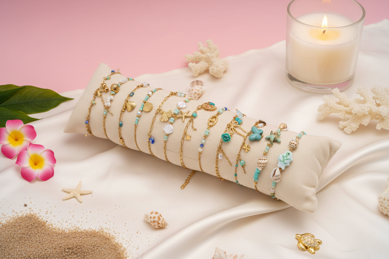 Set Bracelets Turquoise & Mer - Style Rose Poudré Plage