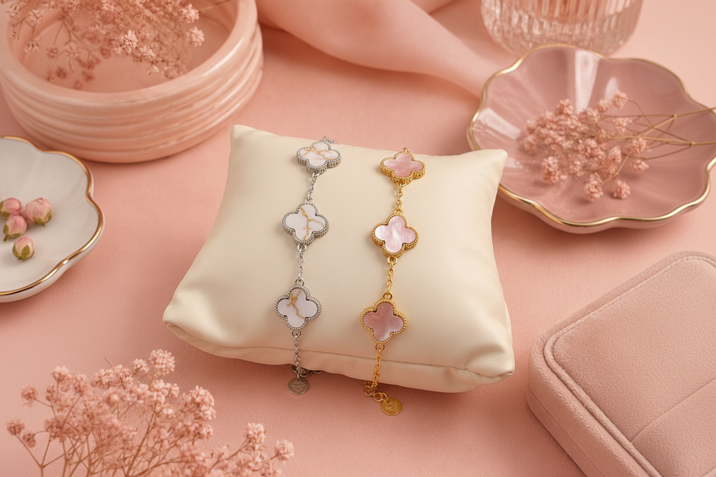 Bracelet Trèfle Eclat de Nacre - Style Rose Poudré